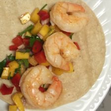 Grilled Cilantro Shrimp Tacos with Mango Salsa that Melissa and Sarah made from Michelle’s cookbook