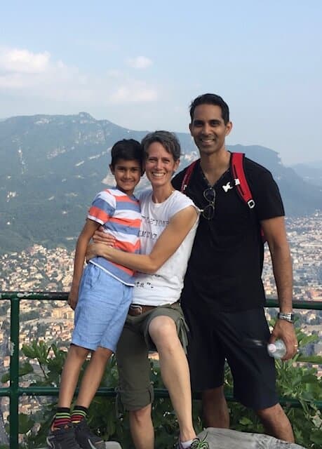 Dr. Nair and his family hiking in Italy