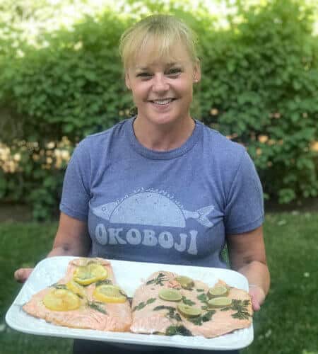Melissa Holding Grilled Salmon